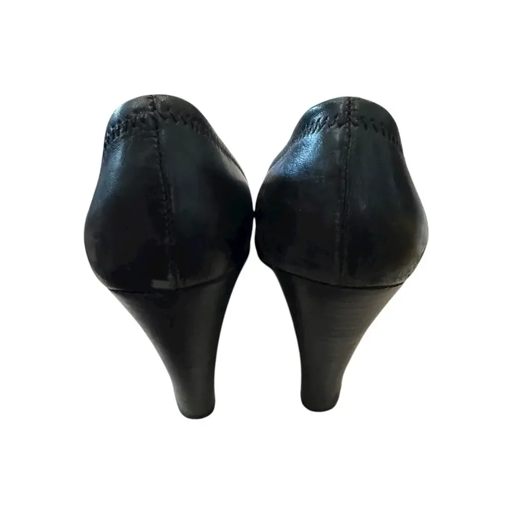Tory Burch Sophie Logo Wedge Pumps Black Leather Women’s 6.5M